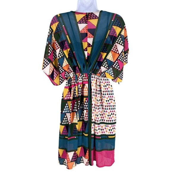 Maeve Anthropologie Womens Fit 4-6 Geometric Print Kimono Wrap Dress Artsy Fairy - Picture 2 of 14